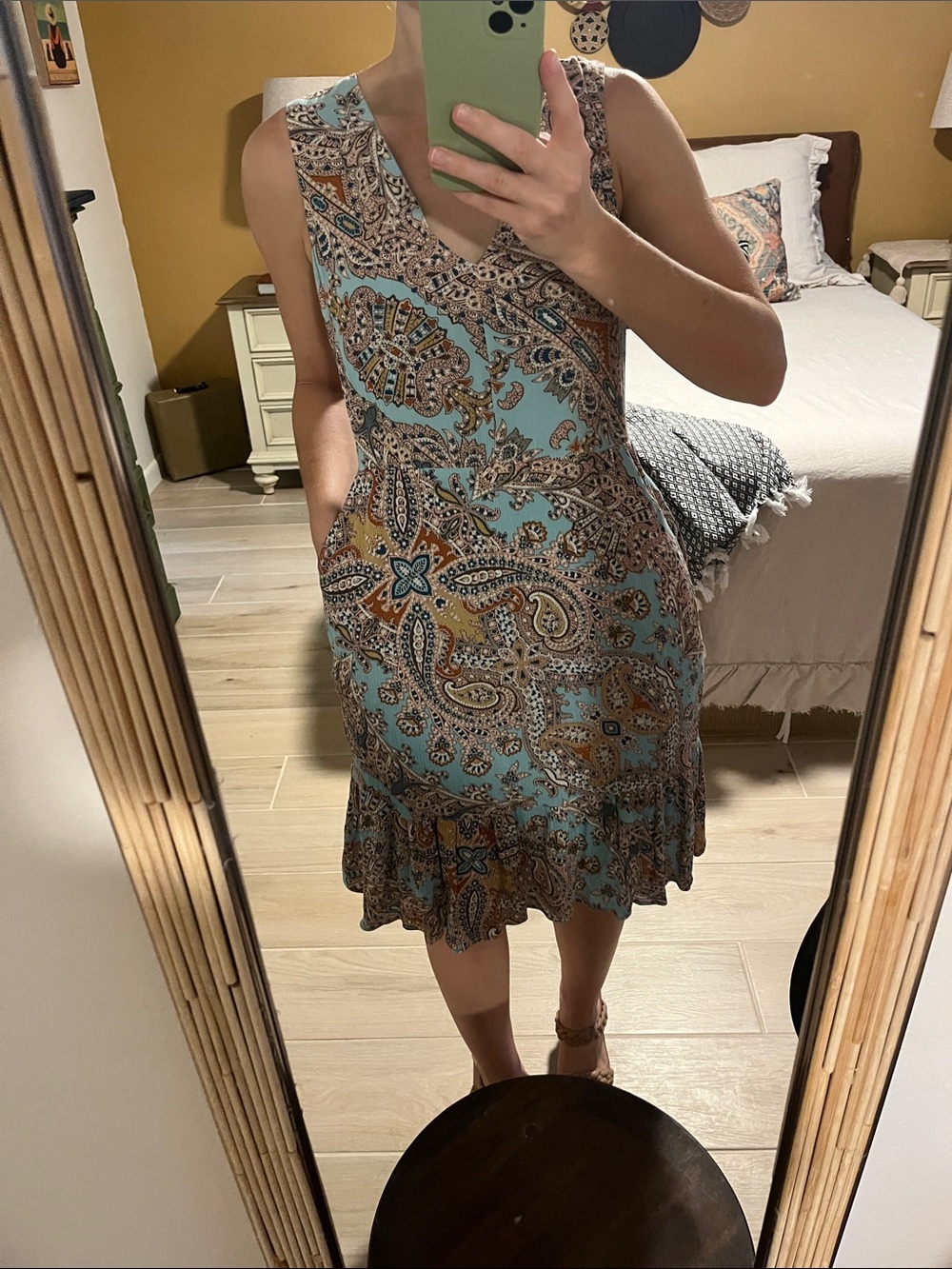 Cynthia Rowley Aqua Paisley V-Neck Sleeveless Dress